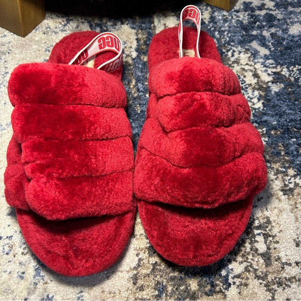 UGG Samba Red Fluff Yeah Slide Slippers Size 6 - Picture 5 of 10